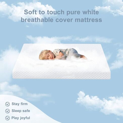 3 Inch 38x26 Mini Crib Mattresses, Pure White Breathable Soft Cover & High Density Firm Support Foam, Fits to Baby Mini Bed, Indoor & Outdoor Use in Kuwait