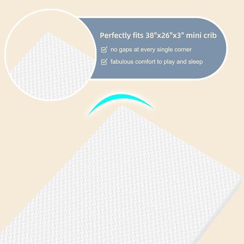 3 Inch 38x26 Mini Crib Mattresses, Pure White Breathable Soft Cover & High Density Firm Support Foam, Fits to Baby Mini Bed, Indoor & Outdoor Use in Kuwait