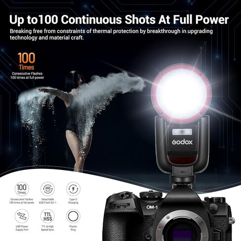 GODOX V1 Pro N V1Pro-N Round Head Flash for Nikon, 2.4G TTL Nikon Speedlite HSS 1/8000s, 2980mAh Li-ion Battery, Detachable Sub Flash SU-1, External Flash Compatible for Nikon Camera(USA Version) in Saudi Arabia