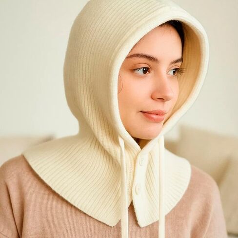 Dohia Hooded Scarf Hat Winter Hats for Women Beanie Skull Cap with Drawstring Knit Skull Cap Men Neck Gaiters ST1-ZZPJM in Saudi Arabia