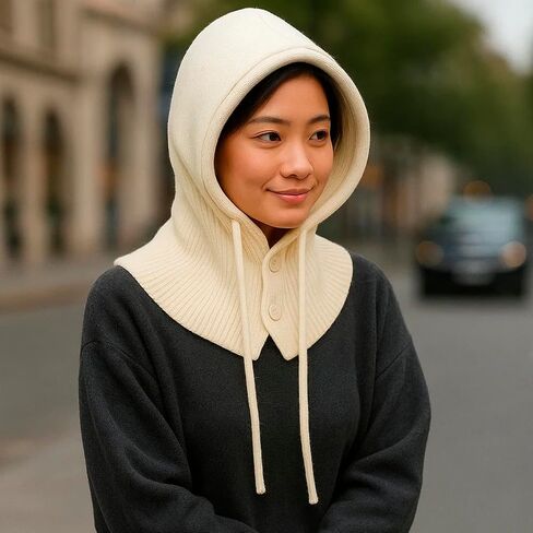 Dohia Hooded Scarf Hat Winter Hats for Women Beanie Skull Cap with Drawstring Knit Skull Cap Men Neck Gaiters ST1-ZZPJM in Saudi Arabia