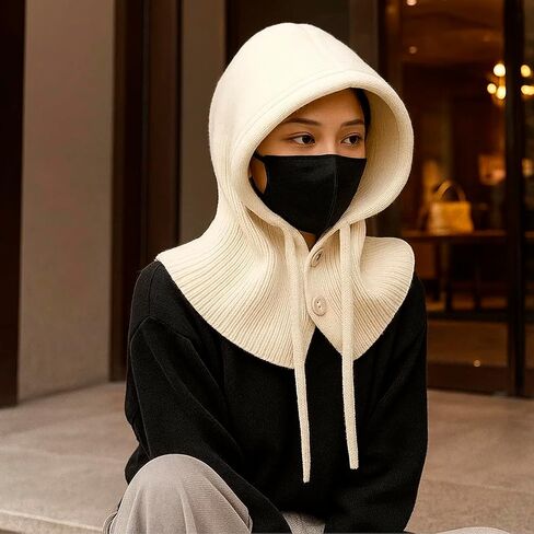 Dohia Hooded Scarf Hat Winter Hats for Women Beanie Skull Cap with Drawstring Knit Skull Cap Men Neck Gaiters ST1-ZZPJM in Saudi Arabia
