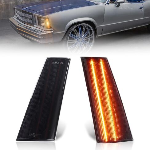 Front Side Marker Lights Compatible with 1978-1979 GMC Caballero, 1978-1979 Chevro-let Malibu/El Camino, [DOT Certified] [IP67 Waterproof] Amber LED Sidemarker Lamp, 2 PCS, Smoked Lens in Saudi Arabia