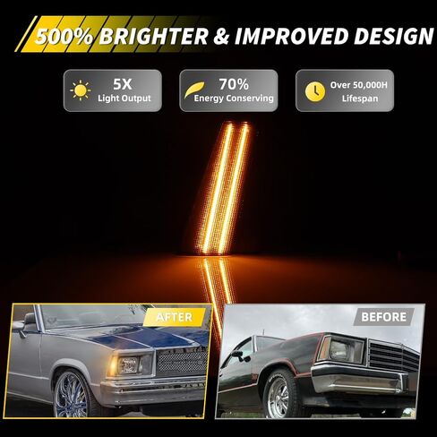 Front Side Marker Lights Compatible with 1978-1979 GMC Caballero, 1978-1979 Chevro-let Malibu/El Camino, [DOT Certified] [IP67 Waterproof] Amber LED Sidemarker Lamp, 2 PCS, Smoked Lens in Saudi Arabia