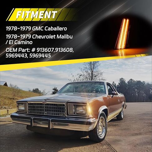 Front Side Marker Lights Compatible with 1978-1979 GMC Caballero, 1978-1979 Chevro-let Malibu/El Camino, [DOT Certified] [IP67 Waterproof] Amber LED Sidemarker Lamp, 2 PCS, Smoked Lens in Saudi Arabia