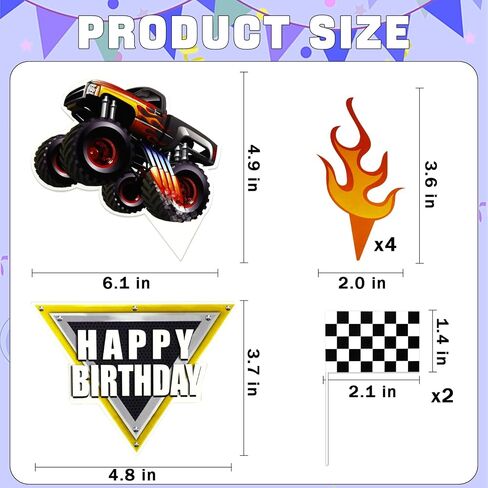 Fire Car Cake Topper Race Car Birthday Cake Decorations Racing Car Cake Toppers Checkered Flag Hot Wheel Themed Cake Cupcake Topper for Boys Girls Racing Car Party Supplies in Saudi Arabia