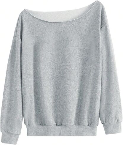MakeMeChic Women's One Shoulder Long Sleeve Sweatshirt Drop Shoulder Loose Y2K Pullovers in Saudi Arabia
