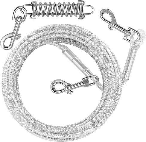 Dog Tie Out Cable 30 FT, Dog Leads for Yard Heavy Duty, Dog Lead with Detachable Shock Spring, Dog Cable for Large Dogs up to 160LBS,Dog Cables for Yard or Camping in Saudi Arabia