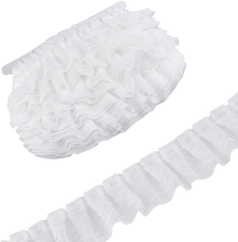 MAYJOYDIY 21.8 Yards Pink 2 Layer Ruffle Lace Trim 2 inch Gather Pleated Trim Ribbon Double-Layer Edging Trimming Fabric Vintage Lace Ribbon for Sewing Craft Wedding Dress DIY Embellishments in Saudi Arabia