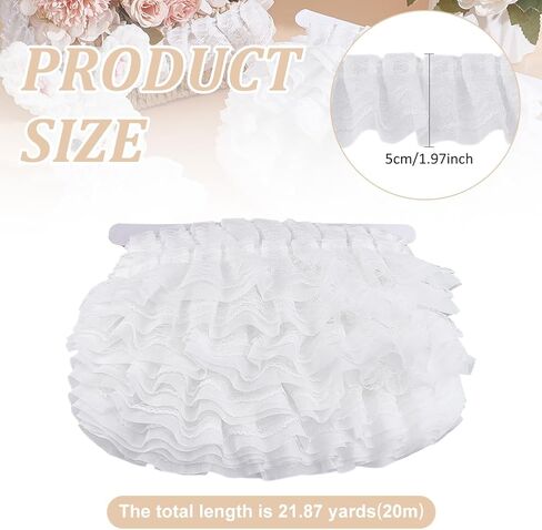 MAYJOYDIY 21.8 Yards Pink 2 Layer Ruffle Lace Trim 2 inch Gather Pleated Trim Ribbon Double-Layer Edging Trimming Fabric Vintage Lace Ribbon for Sewing Craft Wedding Dress DIY Embellishments in Saudi Arabia
