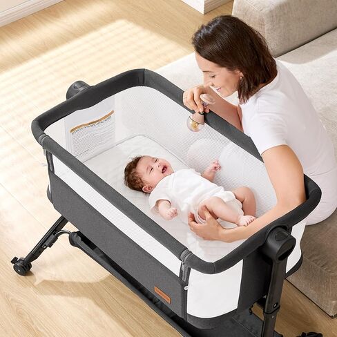 Bassinet Bedside Sleeper - All-Mesh Design, Portable Bedside Bassinet for Baby with Washable Mattress, 5 Adjustable Heights (Grey) in Kuwait
