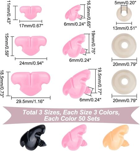 AHANDMAKER 120Pcs Plastic Safety Noses Crochet Stuffed Animals Noses Crochet Noses with Washers Animal Crochet Noses 7mm to 20mm for Puppet Plush Craft Accessories in Saudi Arabia