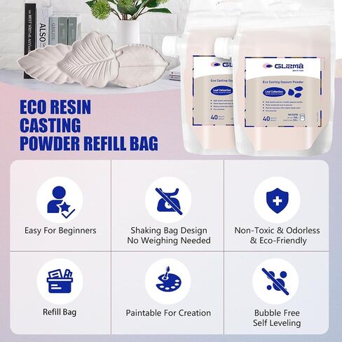 Eco Casting Powder Starter Craft Kit 2 مجموعات 6 صواني -مجموعات المبتدئين للبالغين للبالغين ، معالجة سريعة سهلة ، صواني أوراق مصنوعة يدويًا ، مصنوعات ديكور منزلية للطلاء ، هدية لها in Kuwait