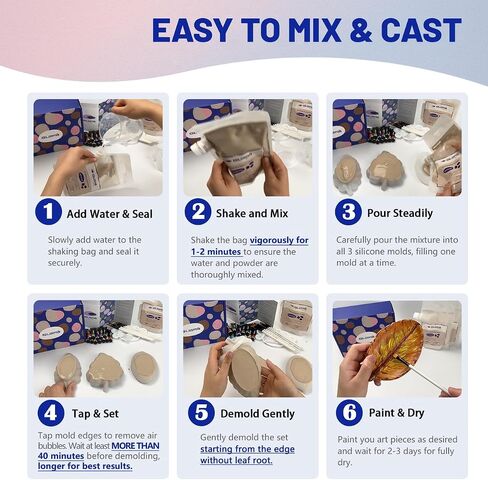 Eco Casting Powder Starter Craft Kit 2 مجموعات 6 صواني -مجموعات المبتدئين للبالغين للبالغين ، معالجة سريعة سهلة ، صواني أوراق مصنوعة يدويًا ، مصنوعات ديكور منزلية للطلاء ، هدية لها in Kuwait