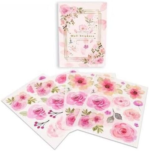 Pink Flower Wall Decals - Flower Peel and Stick Wall Stickers Vinyl Peony Floral Wall Stickers Pastel Flower Decor for Girls Bedroom Nursery Classroom Living Room (Colorful Flower) in Saudi Arabia