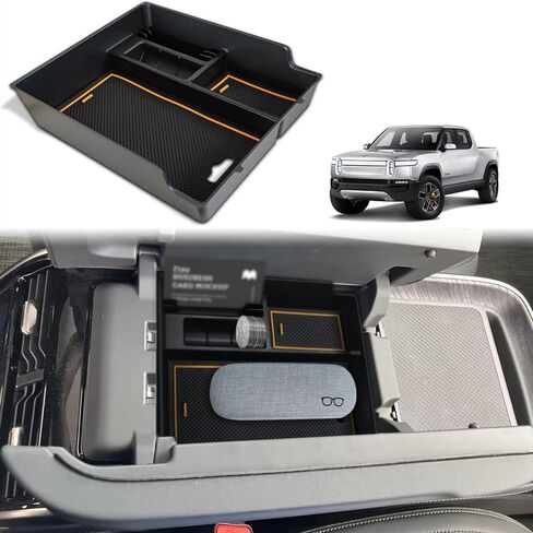 Bestevmod Center Center Console Tresanizer Tray متوافق مع 2022-2025 R1T/R1S قابلة للعملة القابلة للعملة القابلة للذراعين مواد ABS مع ملحقات القطع PVC (V3 أصفر) in Saudi Arabia