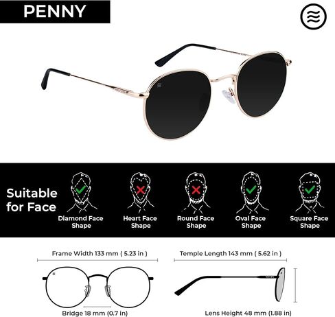 NEVEN Penny Stylish UV Protected Polarized Sunglasses - Minimalist Retro Round Sunglasses - 70s Glasses in Kuwait