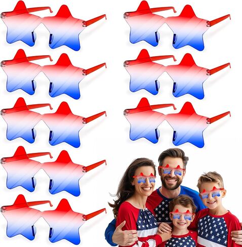 12 Pairs Star Sunglasses Rimless 4th of July Accessories Red White and Blue Transparent Eyewear USA Patriotic Party Supplies Fashion American Flag Favors Women Men Kid Independence Day Memorial Day in Saudi Arabia