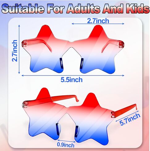 12 Pairs Star Sunglasses Rimless 4th of July Accessories Red White and Blue Transparent Eyewear USA Patriotic Party Supplies Fashion American Flag Favors Women Men Kid Independence Day Memorial Day in Saudi Arabia