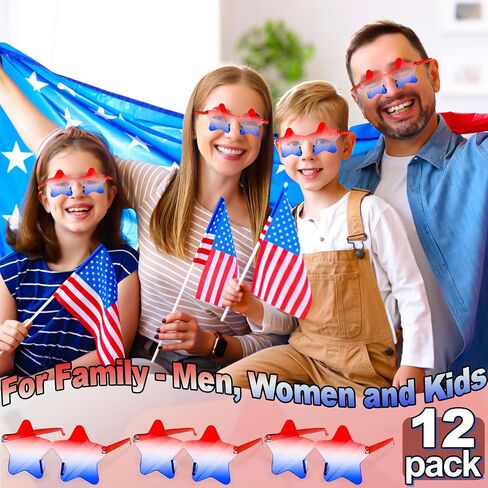 12 Pairs Star Sunglasses Rimless 4th of July Accessories Red White and Blue Transparent Eyewear USA Patriotic Party Supplies Fashion American Flag Favors Women Men Kid Independence Day Memorial Day in Saudi Arabia