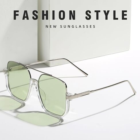 Retro Oversized Square Semi-Rimless Aviator Sunglasses for Women Men in Saudi Arabia