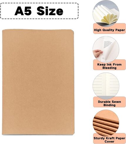 60 Pack A5 Lined Kraft Notebooks, 8.3x5.5in, Journaling Notebooks, 80GSM Thick paper 30 Sheets 60 Pages, Kraft Soft Cover Composition Notepad, Ruled Subject Notebooks, Travel Diary, Journals Memo, For Students, Office, School Supplies in Saudi Arabia