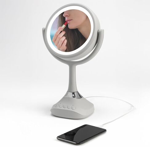 Homewerks 76-101-BT 7.5 بوصة مرآة ماكياج شخصية مع مكبرات صوت بلوتوث وإضاءة LED ، مرآة الغرور بلوتوث باليد مع أضواء للحمامات أو غرف النوم أو أساسيات غرفة النوم in Saudi Arabia