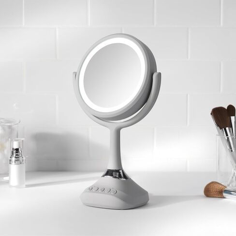 Homewerks 76-101-BT 7.5 بوصة مرآة ماكياج شخصية مع مكبرات صوت بلوتوث وإضاءة LED ، مرآة الغرور بلوتوث باليد مع أضواء للحمامات أو غرف النوم أو أساسيات غرفة النوم in Saudi Arabia
