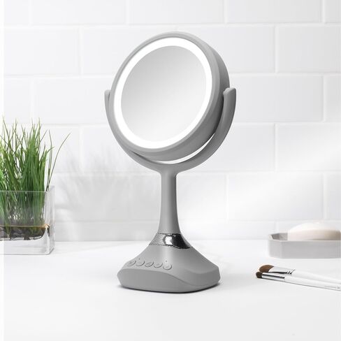 Homewerks 76-101-BT 7.5 بوصة مرآة ماكياج شخصية مع مكبرات صوت بلوتوث وإضاءة LED ، مرآة الغرور بلوتوث باليد مع أضواء للحمامات أو غرف النوم أو أساسيات غرفة النوم in Saudi Arabia