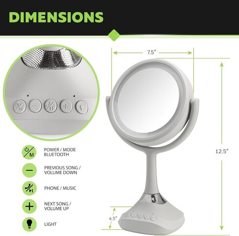Homewerks 76-101-BT 7.5 بوصة مرآة ماكياج شخصية مع مكبرات صوت بلوتوث وإضاءة LED ، مرآة الغرور بلوتوث باليد مع أضواء للحمامات أو غرف النوم أو أساسيات غرفة النوم in Saudi Arabia