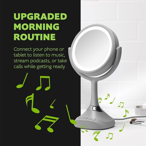Homewerks 76-101-BT 7.5 بوصة مرآة ماكياج شخصية مع مكبرات صوت بلوتوث وإضاءة LED ، مرآة الغرور بلوتوث باليد مع أضواء للحمامات أو غرف النوم أو أساسيات غرفة النوم in Saudi Arabia