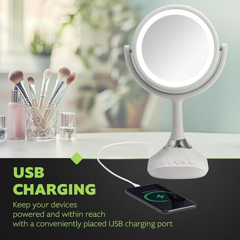 Homewerks 76-101-BT 7.5 بوصة مرآة ماكياج شخصية مع مكبرات صوت بلوتوث وإضاءة LED ، مرآة الغرور بلوتوث باليد مع أضواء للحمامات أو غرف النوم أو أساسيات غرفة النوم in Saudi Arabia