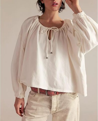 Women Long Puff Sleeve Front Tie Up Lace Trim Blouse Crop Tops Y2k Button Down Ruffle Hem Peplum Shirts Going Out in Kuwait