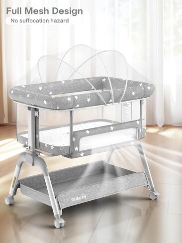 Baby Bassinet ، حزمة وتلعب مع Bassinet ، Bassinet Bedside Sleeper مع تغيير حفاضات ، شبكة البعوض ، مربع الموسيقى ، سرير محمول مع تركيب بنقرة واحدة ، Playard للأطفال حديثي الولادة إلى الأطفال الصغار in Kuwait