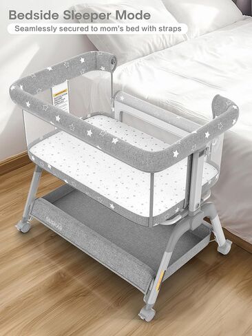 Baby Bassinet ، حزمة وتلعب مع Bassinet ، Bassinet Bedside Sleeper مع تغيير حفاضات ، شبكة البعوض ، مربع الموسيقى ، سرير محمول مع تركيب بنقرة واحدة ، Playard للأطفال حديثي الولادة إلى الأطفال الصغار in Kuwait