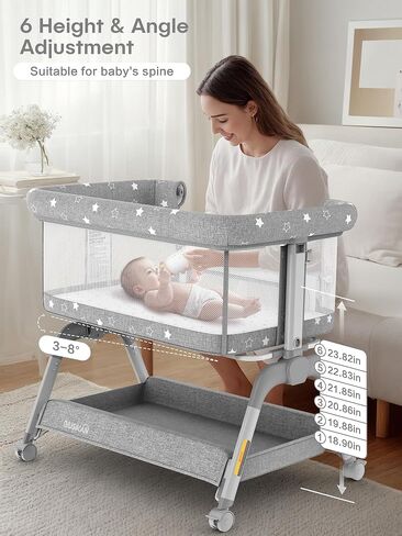 Baby Bassinet ، حزمة وتلعب مع Bassinet ، Bassinet Bedside Sleeper مع تغيير حفاضات ، شبكة البعوض ، مربع الموسيقى ، سرير محمول مع تركيب بنقرة واحدة ، Playard للأطفال حديثي الولادة إلى الأطفال الصغار in Kuwait
