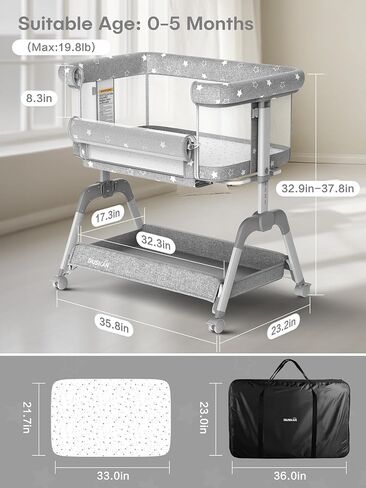Baby Bassinet ، حزمة وتلعب مع Bassinet ، Bassinet Bedside Sleeper مع تغيير حفاضات ، شبكة البعوض ، مربع الموسيقى ، سرير محمول مع تركيب بنقرة واحدة ، Playard للأطفال حديثي الولادة إلى الأطفال الصغار in Kuwait