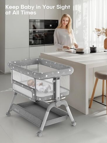 Baby Bassinet ، حزمة وتلعب مع Bassinet ، Bassinet Bedside Sleeper مع تغيير حفاضات ، شبكة البعوض ، مربع الموسيقى ، سرير محمول مع تركيب بنقرة واحدة ، Playard للأطفال حديثي الولادة إلى الأطفال الصغار in Kuwait