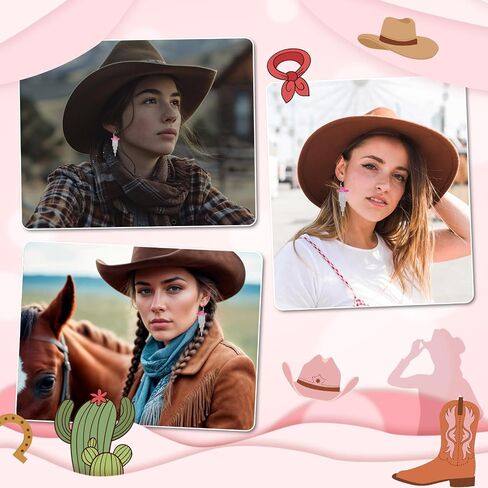Western Cowgirl Enamel Hat Earrings – Sparkling Rhinestone Fringe Dangle Earrings for Rodeo, Country Concert, Cowboy Outfit Jewelry Gift in Kuwait