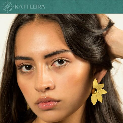 Dangle Drop Earrings for Women, Handmade 24K Gold Plated Dangle Drop Earrings, Gold statement Earrings, Unique Gift for Women, Aretes de mujer. in Saudi Arabia