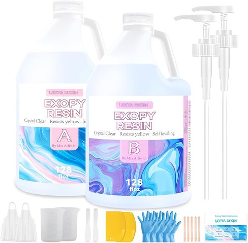 LEEYA RESIN Crystal Clear Epoxy Resin Kit 1 Gallon, No Yellowing No Bubble Self Leveling Resina Epoxica Easy Mix 1:1, Table Top Epoxy Resin, Coating Casting, Painting, Art Crafts, Jewelry Making in Saudi Arabia