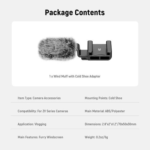 Neewer Cold Shoe Wind Muff for ZV Series Vlog Cameras ، الزجاج الأمامي للميكروفون فروي مع ملحق محول حذاء بارد متوافق مع Sony ZV-1F ZV-E10 ZV-1 ZV-E1 ZV-1 II ، CA133 وايت in Saudi Arabia