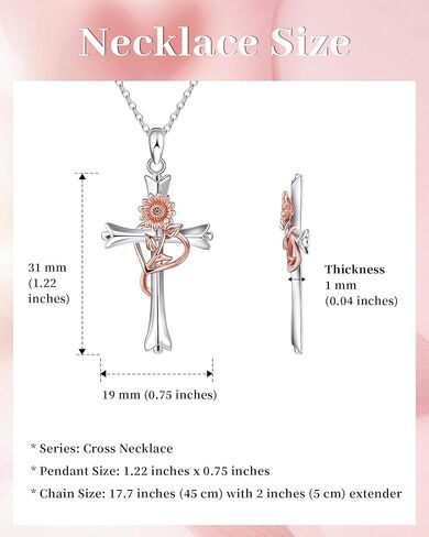 ميسوفور قلادة كروس فضية مئوية للنساء ، قلادة قلادة صليب مملوءة بالفضة مع زهرة الولادة الذهب الوردية | هدايا المجوهرات للزوجة المراهقة النساء in Kuwait