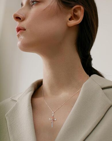 ميسوفور قلادة كروس فضية مئوية للنساء ، قلادة قلادة صليب مملوءة بالفضة مع زهرة الولادة الذهب الوردية | هدايا المجوهرات للزوجة المراهقة النساء in Kuwait