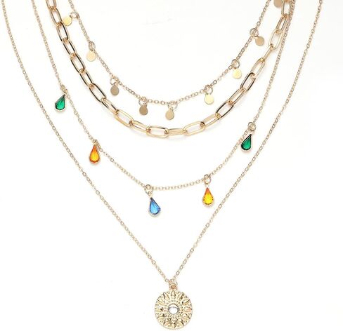 Layered Round Pendant Necklace Gold Plated Dainty Multilayer Choker Layering for Women Necklaces Stylish Minimalist Pendants Simple Chain Stacked Necklace Jewelry Gifts in Kuwait