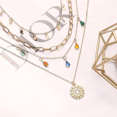 Layered Round Pendant Necklace Gold Plated Dainty Multilayer Choker Layering for Women Necklaces Stylish Minimalist Pendants Simple Chain Stacked Necklace Jewelry Gifts in Kuwait