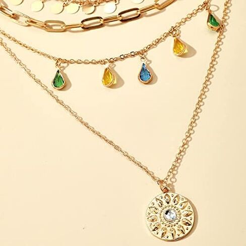 Layered Round Pendant Necklace Gold Plated Dainty Multilayer Choker Layering for Women Necklaces Stylish Minimalist Pendants Simple Chain Stacked Necklace Jewelry Gifts in Kuwait