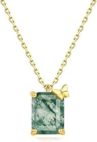 Natural Moss Agate Necklace for Women 925 Sterling Silver Pendant Jewelry Gift in Saudi Arabia
