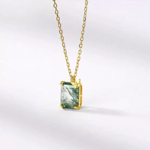 Natural Moss Agate Necklace for Women 925 Sterling Silver Pendant Jewelry Gift in Saudi Arabia