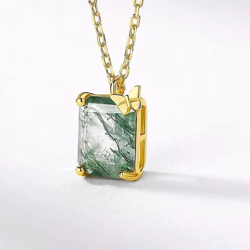 Natural Moss Agate Necklace for Women 925 Sterling Silver Pendant Jewelry Gift in Saudi Arabia